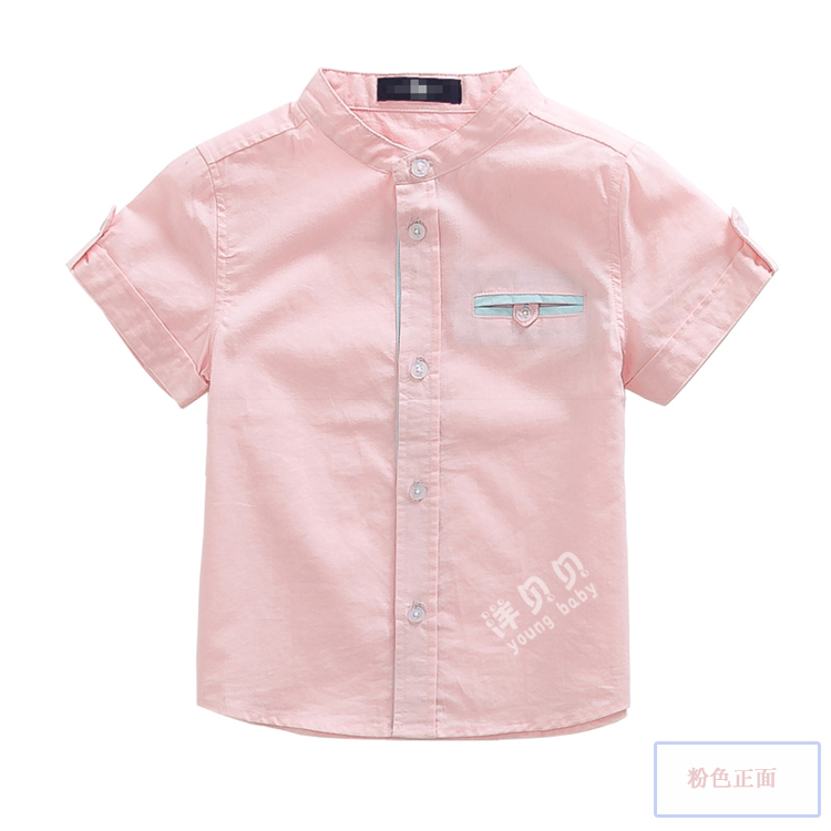Áo sơ mi nam tay ngắn 2019 Mùa hè thiếu nhi Mặc đồ trẻ em Áo sơ mi màu hồng Big Boy Blue Cotton Top - Áo sơ mi áo sơ mi cho bé trai 8 tuổi