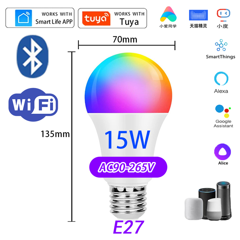 Smart Life Tuya Smart Wifi Light Bulb Bulbale Light Alexa Google Voice Mobile App 10W 15W