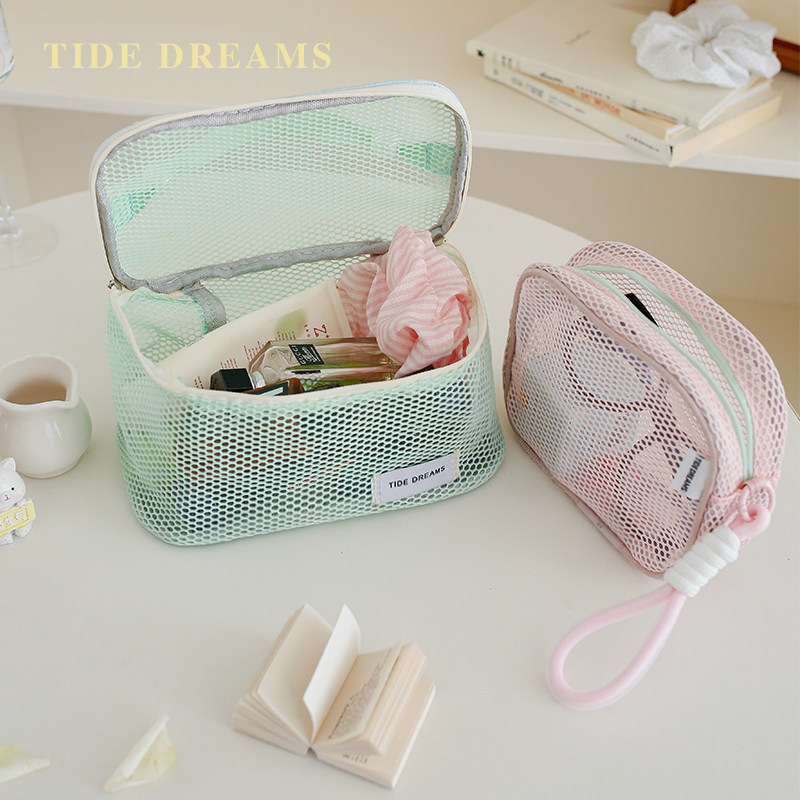 Travel Outdoor Dopamine Mesh Cosmetic Bag for Women, Portable, Lightweight, Large-Capacity Mesh Storage Toiletry Bag