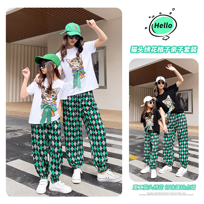 Not the same pro-loading summer clothing cat-head T-shirt short sleeve suit mother women's dress the summer 2022 new wave exploding street