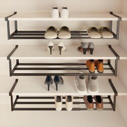 Shoe Rack for Home Use, Extendable Shoe Cabinet with Layered Partitions, Shoe Holder with Hanging Basket, Easy to Install Storage Rack, Shoe Organizer