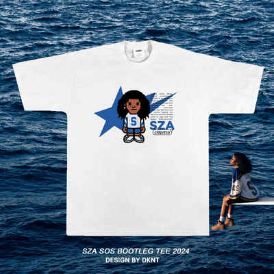 SZA cartoon character SOS Star Bootleg American short-sleeved T-shirt, heavyweight pure cotton European and American ins