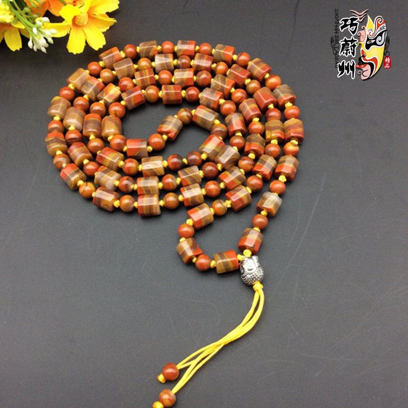 Fine same material Xuanhua Shanggu Warring States Red Agate wrapped silk 108 Buddha beads barrel round beads necklace bracelet