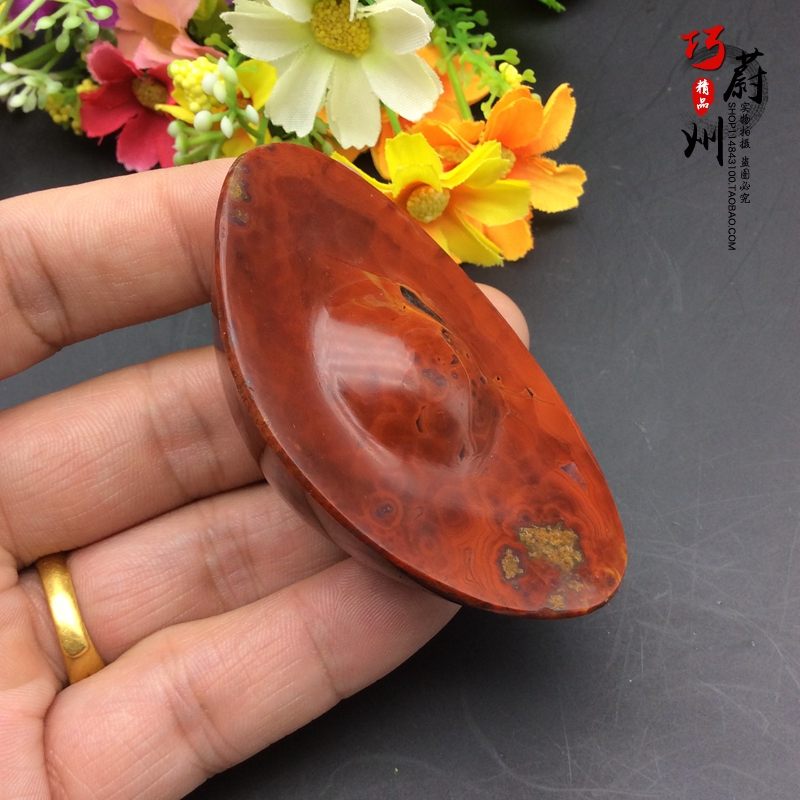Pure natural Xuanhua Warring States red agate exquisite handmade personalized gold ingot handle ornaments Special offer