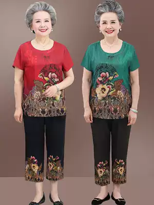 Mom summer suit new short sleeve T-shirt 60-70 years old middle-aged and elderly women's wife two-piece grandma clothes