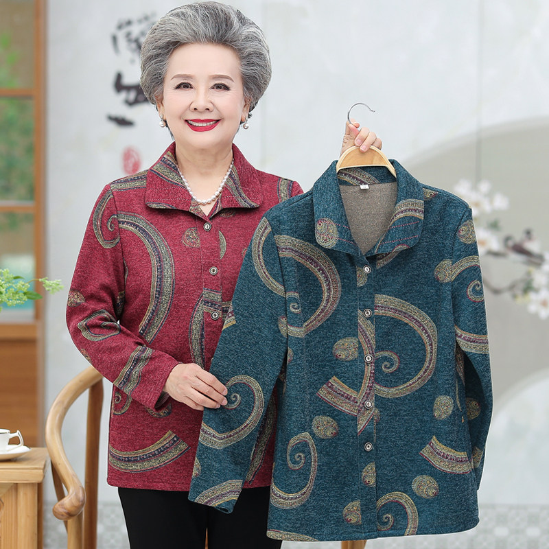 Middle-aged old man's autumn dress blouse 60-70 years old grandma spring and autumn thin coat mother long-sleeved shirt old man's clothes
