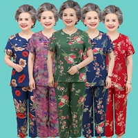 Летняя одежда для пожилых людей, футболка с коротким рукавом, комплект, 60-70 лет