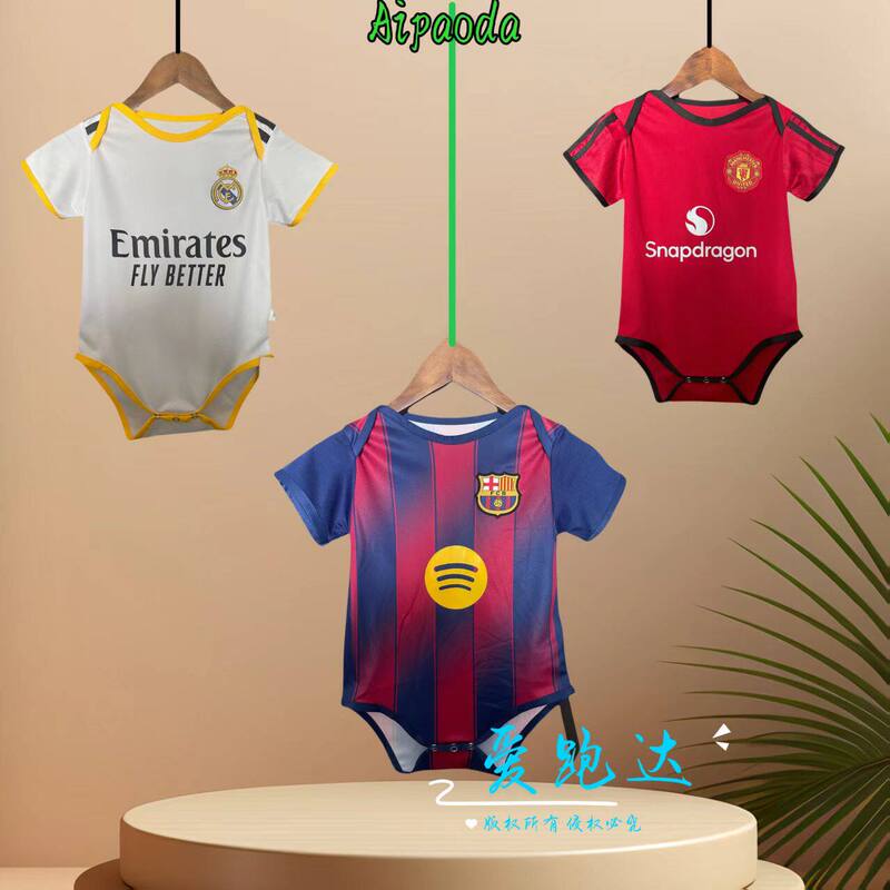 2425 Real Madrid Barcelona Football Uniform Triangle Jersey Number 10 Newborn Baby Romper Jumpsuit 3-12 Months