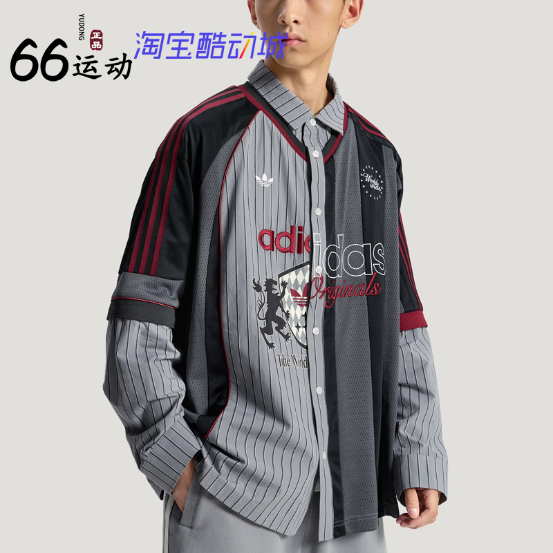 Adidas Men's Casual Sports Striped Jacquard Long-Sleeved Shirt Blk Remake Shirt Ky2152