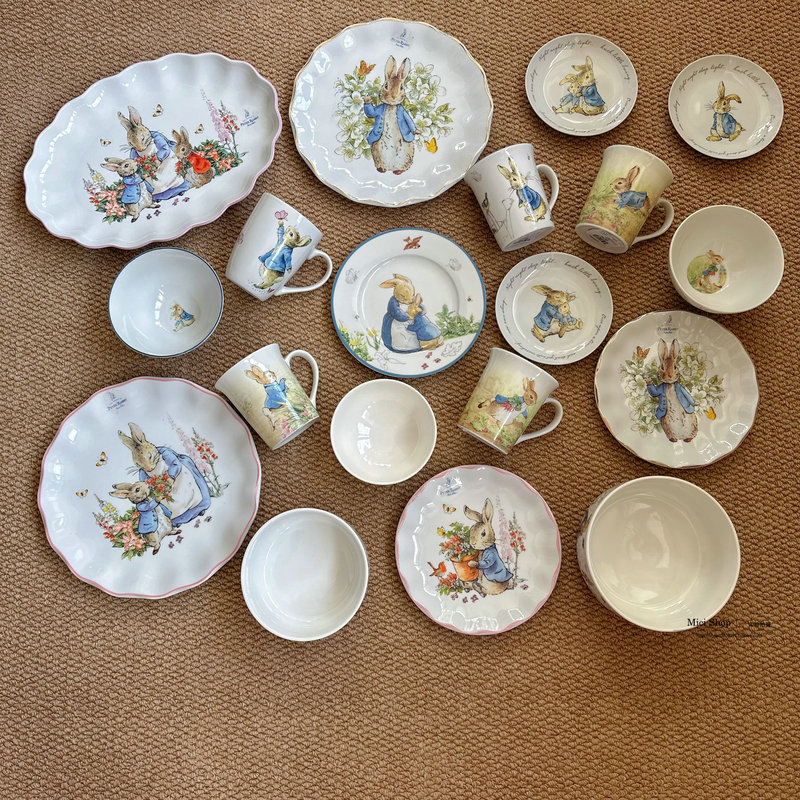 () Export Surplus Cartoon Peter Rabbit Rabbit Gold-Trimmed Ceramic Plate Bowl Dish Cup Dessert Snack Flat Plate