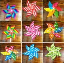 21cm pvc hexagon six leaf six color stripes polka point plum flower windmill decoration childrens toy rotating windmill