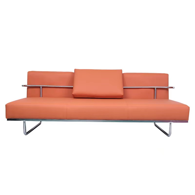 Cobsier LC5 sofa retro straight row genuine leather office sofa stainless steel studio minimalist casual double