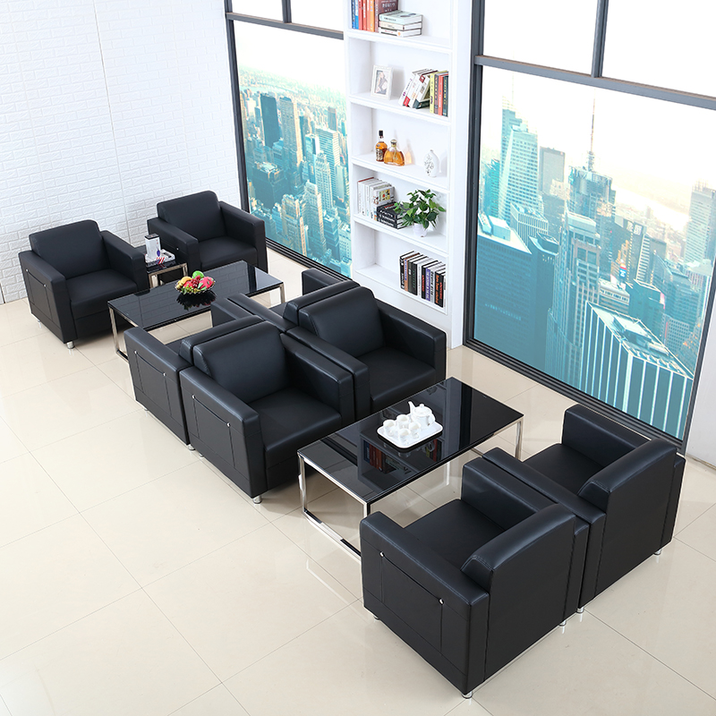 Brief Office Sofa Tea Table Combo USB Charging Exhibition Hall Reception Room Lounge Area Guests 4S Shop Single Location Leather