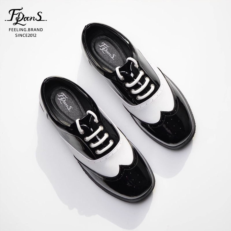 Non-Zero Denier Square-Toe Cowhide Popping Shoes Locking Street Dance Printed British Style Leather Shoes Original