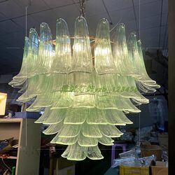 French Murano Living Room Chandelier, Antique Style Designer Model, Model Room Bedroom Dining Room Glass Petal Chandelier