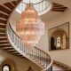 French duplex luxury villa staircase handmade designer glass tube lamp medieval Murano living room long chandelier