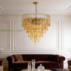 French-Style Light Luxury Glass Chandelier, American-Style Chandelier, Living Room Lamp, Modern Minimalist Villa Duplex Floor Open-Air Lobby Dining Room Lamp