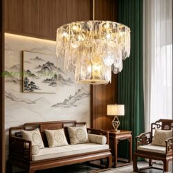 Light Luxury Living Room Chandelier Model Room Copper Lamp Modern Simple and Elegant Glass Crystal Lamp Dining Room Atmosphere Bedroom Lamp