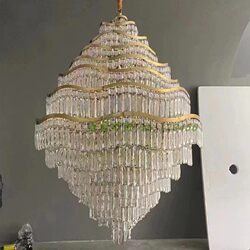 French-Style Light Luxury Glass Crystal Staircase Lamp, Living Room Chandelier, American Retro Lamp, Duplex Floor Dining Room Bedroom Chandelier