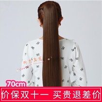 True hair ponytail wig female 70 long inner buckle long straight hair bundled grab clip performance theater Full real hair ponytail hair