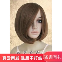 Real hair set model Real shot full real hair Silk three or seven points inside buckle bag face oblique bangs fluffy BOBO headgear