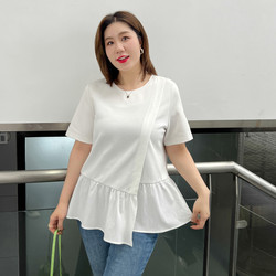 Xianlixiu plus size women's 2024 new summer new fat mm ruffled loose-covering sweater QH6137