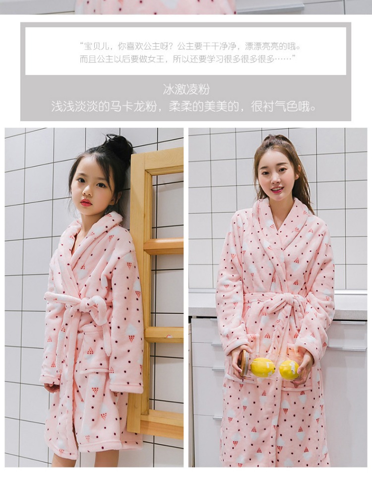 Gegemi mùa xuân và mùa thu và mùa đông phim hoạt hình trẻ em người lớn cha mẹ-trẻ em mặc đồ ngủ flannel áo choàng dày ấm áo choàng đôi