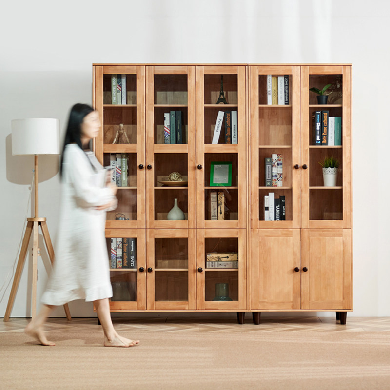 Day-style solid wood bookcase Silent Wind Book House Birch Wood Disposal Cabinet Nordic Modern Living Room With Glass Door Display Bookcase