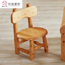  Chinese pure solid wood study chair Simple dining table chair Cypress chair Log backrest chair round stool Wooden childrens chair