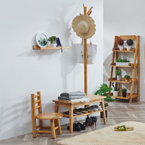 Nordic solid wood changing shoes stool folk juku luggage rack wearing shoes stool with hanging clothes pole Berwood furniture integrated cabinet clothes hat rack
