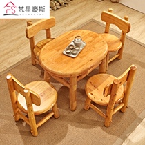  Chinese cypress full solid wood Kung Fu tea several combinations Childrens living room round table log kindergarten dining table sofa side several