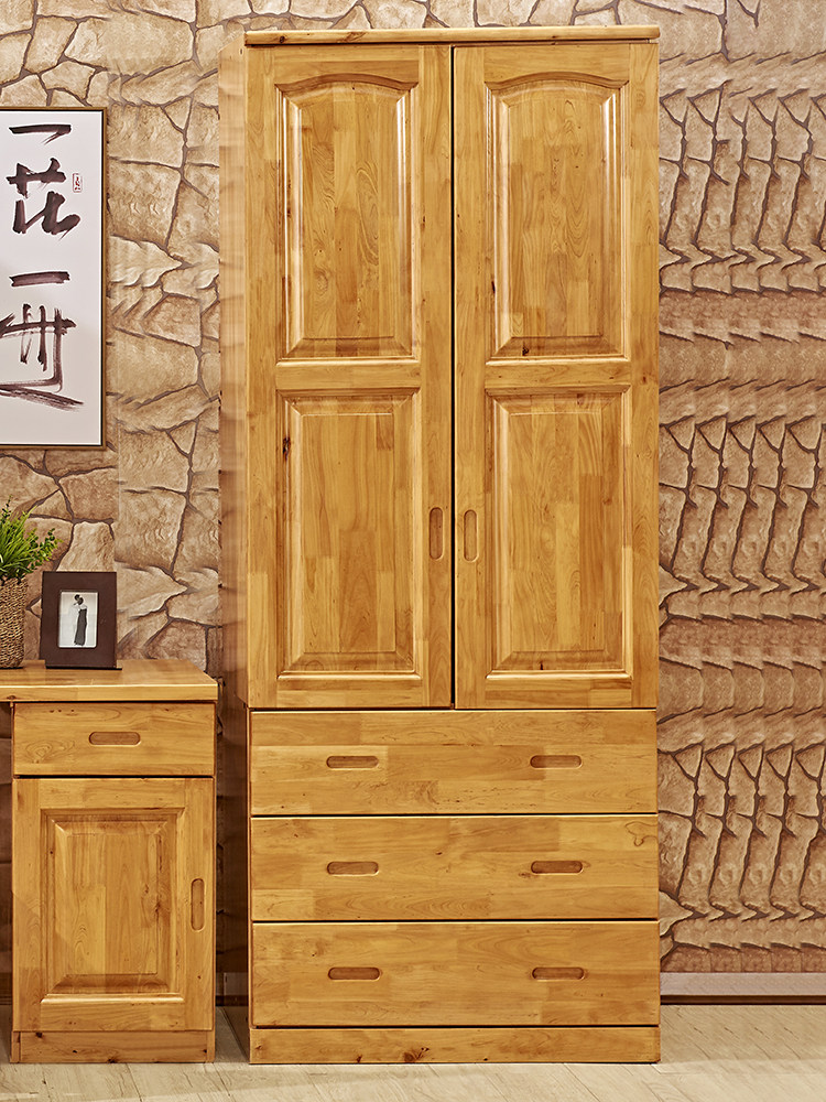 All solid wood children's wardrobe modern Chinese simple two-door small wardrobe wardrobe with drawers cypress bedroom furniture