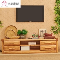 Chinese pure solid wood log TV cabinet living room storage solid wood floor cabinet combination simple bed and breakfast creative cypress furniture