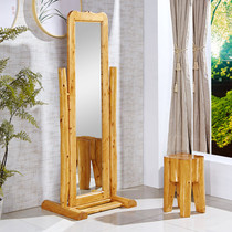 Solid wood wearing mirror modern Chinese minimalist log on floor wearing hanger with mirror Berwood folk bedroom furniture