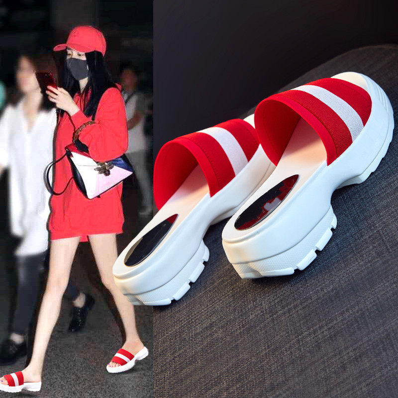 Hong Kong Genuine Yang Mi Style Slippers for Women, Summer Outdoor Wear, 2026 New Fashion Sports Sandals, Thick-Soled Slide Sandals