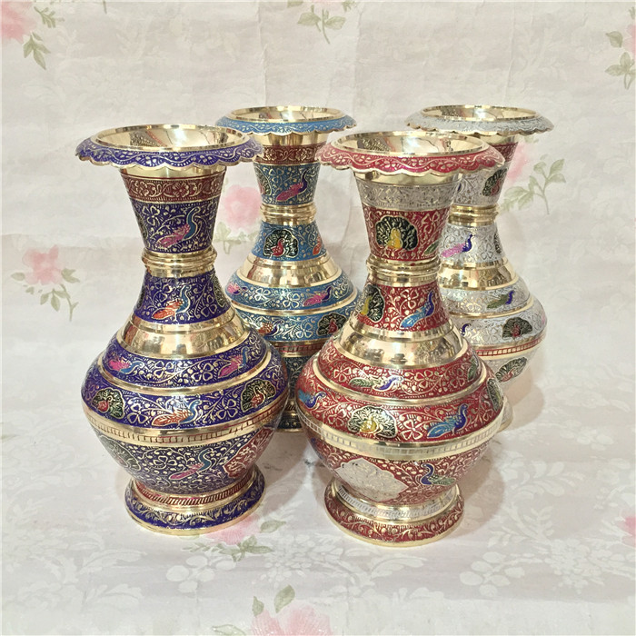 Indian traditional handicrafts imported copper carving painted vase European-style ornaments home decoration copper decorative bottle