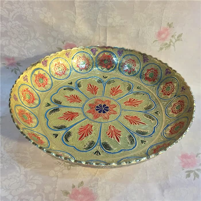 Copper fruit plate India pure handmade copper carving copper products printing candy plate Pakistani copper fruit plate decorative plate