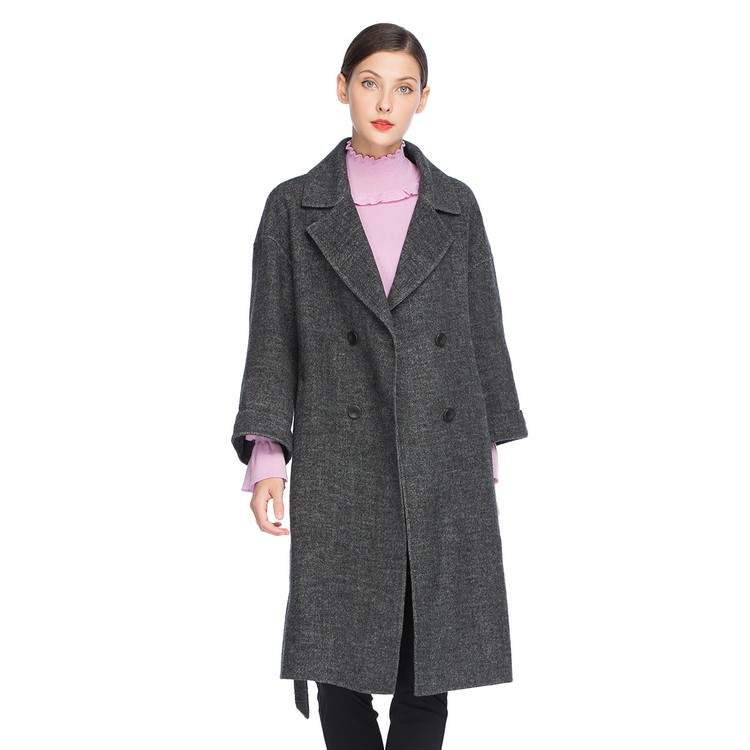 Eve Xinyue Tmall Women Winter Mới Ren Thắt lưng Eo Lapel Twill Áo len dài áo măng tô nữ kẻ caro