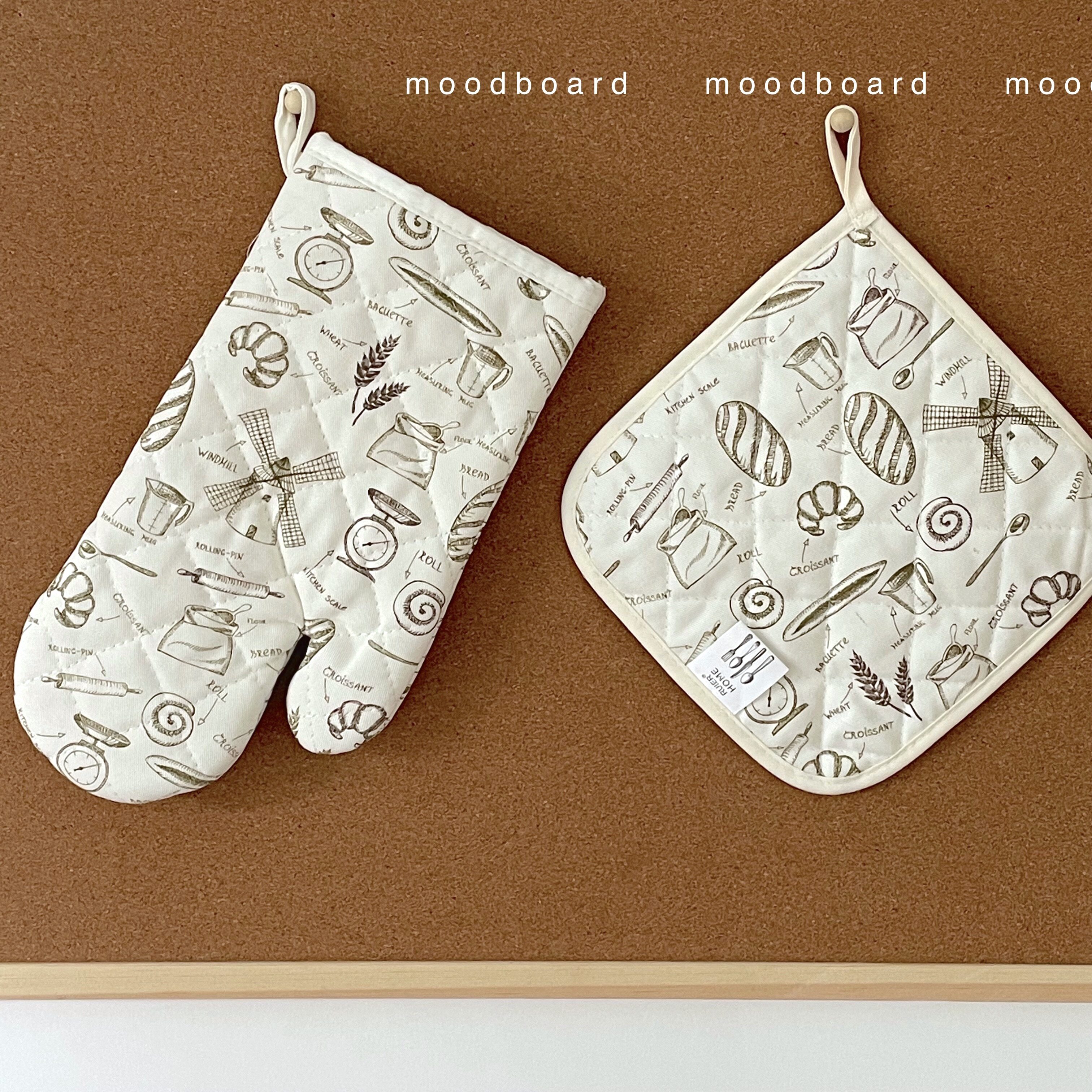 moodboard rice white printed insulation gloves table mat pan mat microwave oven anti-scalding kitchen baking