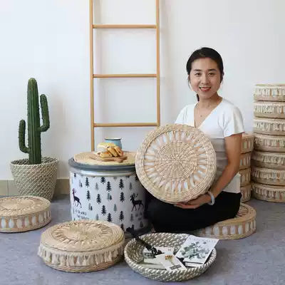 Nordic handmade grass-woven futon cushion Japanese Tatami bay window cushion Buddha worship meditation meditation mat Floor mat thickened