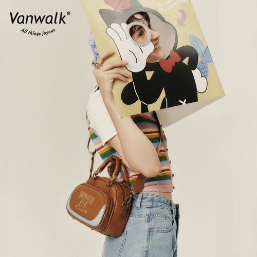 Vanwalk Lazy Cat Self -сделайте ретро -девчонку колледж милая маленькая рука -голая сумка Бостон Сумка