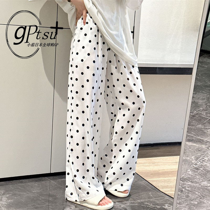 Japanese Gp Women's Summer Cotton Thin Long Pants 2025 New Polka Dot Loose Wide-Leg Pants Home Pants for Outdoor Wear