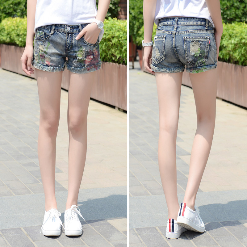 夏季新款潮学生韩版修身超显瘦热裤子夏装女士破洞牛仔时尚短裤女