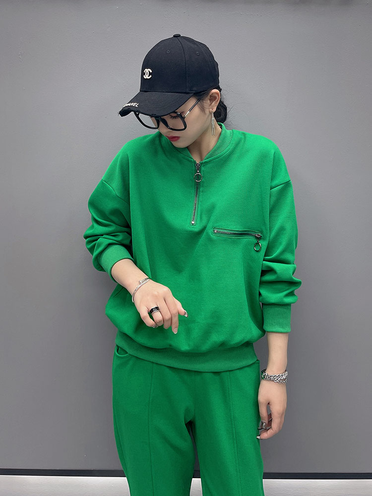 Fashion Foreign Pie 2022 new two sets of sweater suits Collar Long Pants Sports Pop women's clothing Suit Netting Red