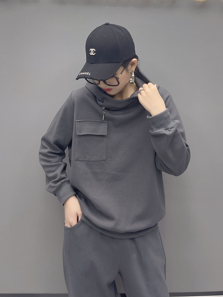 Milan Station Leisure sports thick cotton female Han version Fashion relaxation Lazy Wind Even Hat Blouse 2022 Spring Autumn Season New