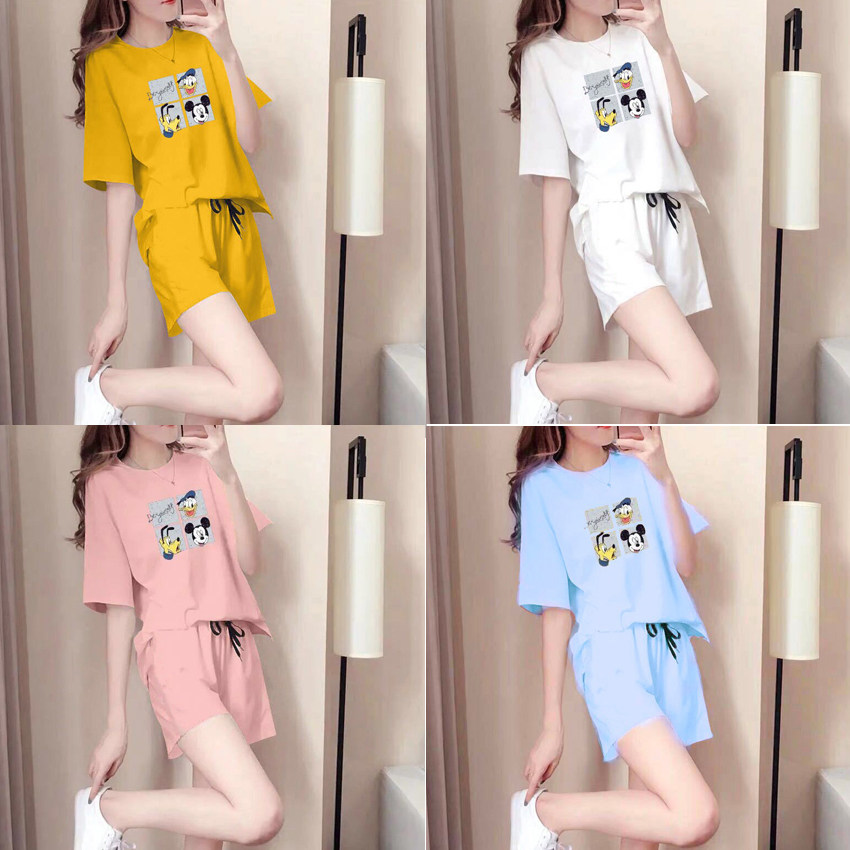 Шорты, спортивный костюм для отдыха, комплект, короткая летняя одежда, короткий рукав, для бега, сезон 2021 для девушки 