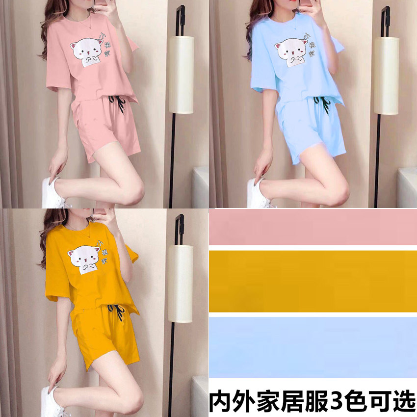 Шорты, спортивный костюм для отдыха, комплект, короткая летняя одежда, короткий рукав, для бега, сезон 2021 для девушки 