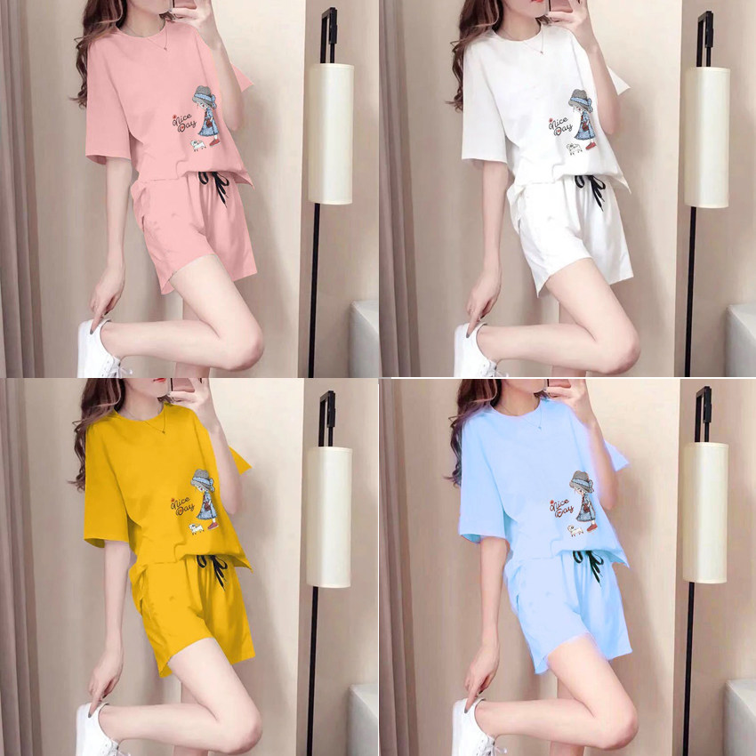 Шорты, спортивный костюм для отдыха, комплект, короткая летняя одежда, короткий рукав, для бега, сезон 2021 для девушки 