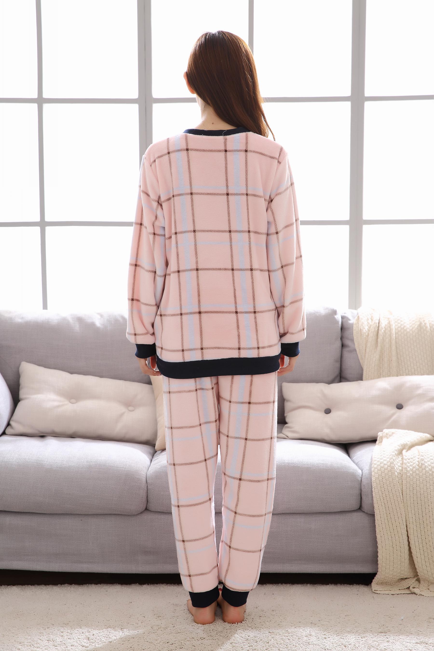 Đồ ngủ nhung san hô nữ flannel mỏng mùa thu và mùa đông học sinh trung học cơ sở Fale cashmere dịch vụ nhà dễ thương phù hợp với mui xe pijama ngắn tay