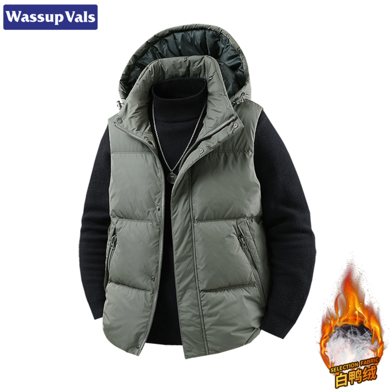 Wassup Vals Autumn and Winter Detachable Hooded down Vest for Men, Large Size, Loose Casual White Duck down Vest Jacket Wassup Vals Autumn and Winter Detachable Hooded down Vest for Men, Large Size, Loose Casual White Duck down Vest Jacket